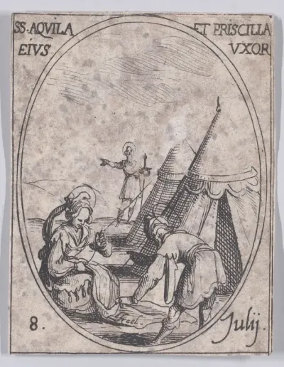S. Aquilla et Se. Priscille, sa femme (St. Aquila and St. Priscilla, His Wife), July 8th, from "Les Images De Tous Les Saincts et Saintes de L'Année" (Images of All of the Saints and Feast Days of the Year)