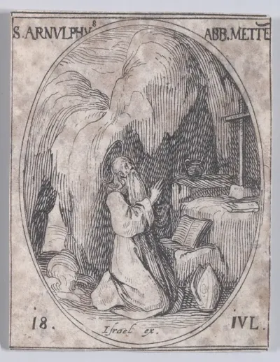 S. Arnould, évêque de Metz (St. Arnulf, Bishop of Metz), July 18th, from "Les Images De Tous Les Saincts et Saintes de L'Année" (Images of All of the Saints and Religious Events of the Year)