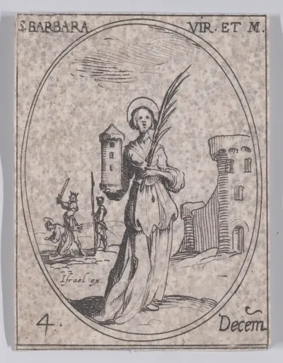 S. Barbe, vierge et martyre (St. Barbara, Virgin and Martyr), December 4th, from "Les Images De Tous Les Saincts et Saintes de L'Année" (Images of All of the Saints and Religious Events of the Year)