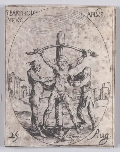 S. Barthélemy, apôtre (St. Bartholomew, Apostle), August 25th, from "Les Images De Tous Les Saincts et Saintes de L'Année" (Images of All of the Saints and Religious Events of the Year)