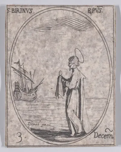 S. Birin, évêque (St. Birinus, Bishop), December 3rd, from "Les Images De Tous Les Saincts et Saintes de L'Année" (Images of All of the Saints and Religious Events of the Year)