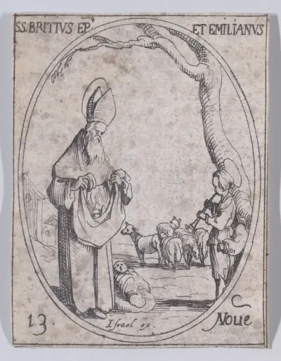 S. Brice, évêque et S. Emilianus (St. Brice, Bishop and St. Emilianus), November 13th, from "Les Images De Tous Les Saincts et Saintes de L'Année" (Images of All of the Saints and Religious Events of the Year)
