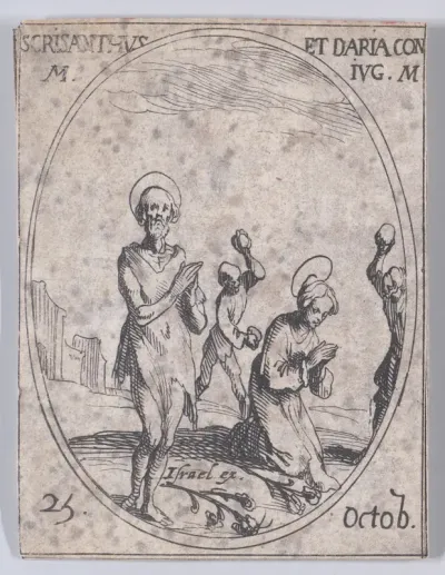S. Chrisante et Ste. Darie, Sa Femme (St. Chrysanthus and St. Daria, His Wife), October 25th, from "Les Images De Tous Les Saincts et Saintes de L'Année" (Images of All of the Saints and Religious Events of the Year)