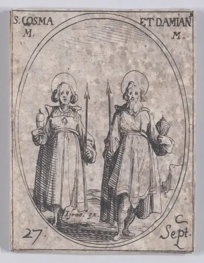 S. Cosme et S. Damien, martyrs (St. Cosmas and St. Damian, Martyrs), September 27th, from "Les Images De Tous Les Saincts et Saintes de L'Année" (Images of All of the Saints and Religious Events of the Year)