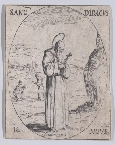 S. Didace (St. Didacus), November 12th, from "Les Images De Tous Les Saincts et Saintes de L'Année" (Images of All of the Saints and Religious Events of the Year)