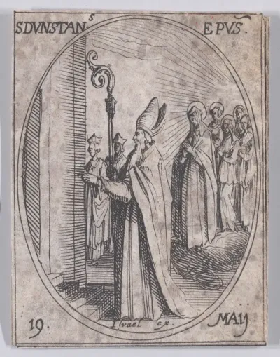 S. Dunstan, évêque (St. Dunstan, Bishop), May 19th, from "Les Images De Tous Les Saincts et Saintes de L'Année" (Images of All of the Saints and Religious Events of the Year)