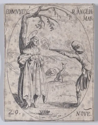 S. Edmund, Roi d'Angleterre, Martyr (St. Edmund, King of England, Martyr), November 20th, from "Les Images De Tous Les Saincts et Saintes de L'Année" (Images of All of the Saints and Religious Events of the Year)