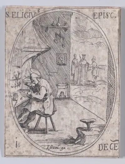 S. Eloim, évêque (St. Eligius, also known as St. Eloi, Bishop), December 1st, from "Les Images De Tous Les Saincts et Saintes de L'Année" (Images of All of the Saints and Religious Events of the Year)