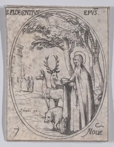 S. Florent, évêque (St. Florentius, Bishop), November 7th, from "Les Images De Tous Les Saincts et Saintes de L'Année" (Images of All of the Saints and Religious Events of the Year)