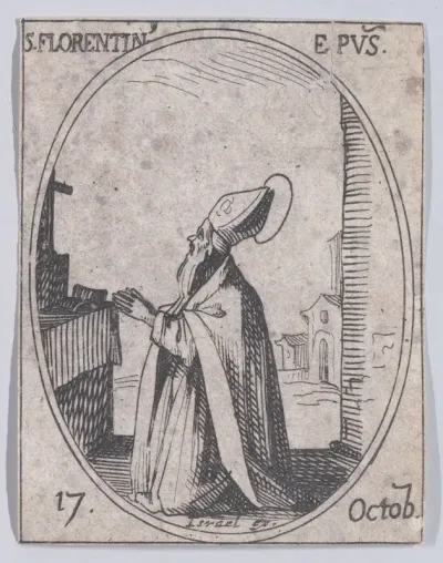 S. Florentin, évêque (St. Florentius, Bishop), October 17th, from "Les Images De Tous Les Saincts et Saintes de L'Année" (Images of All of the Saints and Religious Events of the Year)
