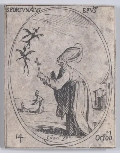 S. Fortunat, évêque (St. Fortunatus, Bishop), October 14th, from "Les Images De Tous Les Saincts et Saintes de L'Année" (Images of All of the Saints and Religious Events of the Year)