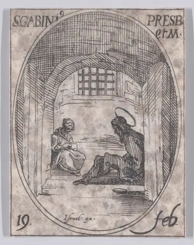 S. Gabin, prêtre et martyr (St. Gabinus, Priest and Martyr), February 19th, from "Les Images De Tous Les Saincts et Saintes de L'Année" (Images of All of the Saints and Religious Events of the Year)