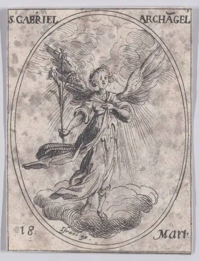 S. Gabriel, archange (St. Gabriel, Archangel), March 18th, from "Les Images De Tous Les Saincts et Saintes de L'Année" (Images of All of the Saints and Religious Events of the Year)