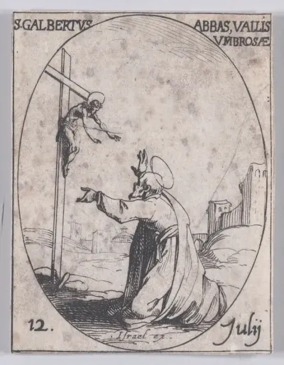 S. Galbert, abbé du Val d'Ombrose (St. John Gualbert, Abbot of Val d'Ombrose), July 12th, from "Les Images De Tous Les Saincts et Saintes de L'Année" (Images of All of the Saints and Religious Events of the Year)
