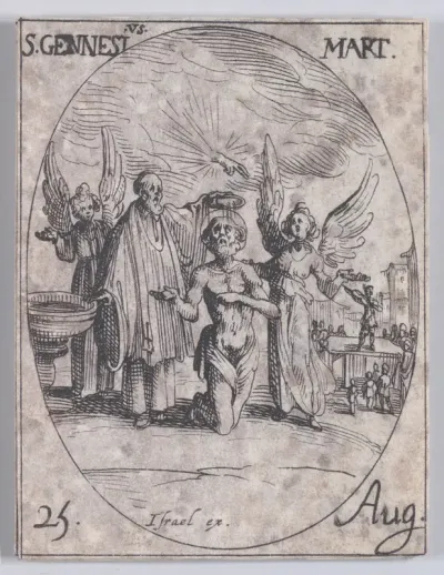 S. Genès, martyr (St. Genesius, Martyr), August 25th, from "Les Images De Tous Les Saincts et Saintes de L'Année" (Images of All of the Saints and Religious Events of the Year)