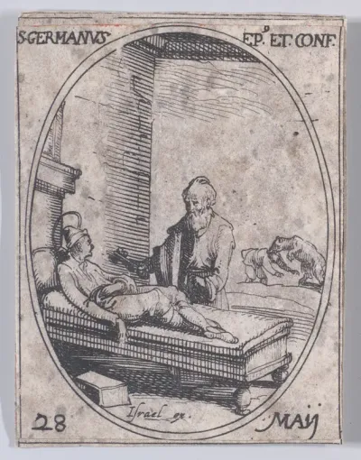 S. Germain, évêque et confesseur (St. Germanus, Bishop and Confessor), May 28th, from "Les Images De Tous Les Saincts et Saintes de L'Année" (Images of All of the Saints and Religious Events of the Year)