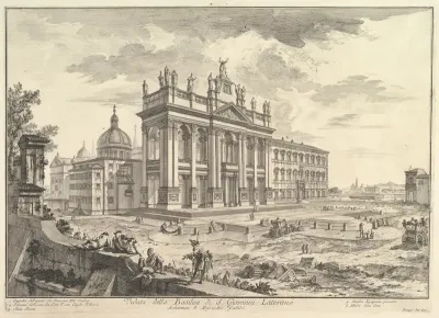 S. Giovanni in Laterano, main façade, with Palace and Scala Santa on the right (Veduta della Basilica di S. Giovanni Laterano), from "Vedute di Roma"