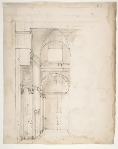S. Giovanni Laterno, Oratorio della Santa Croce, section, perspective (recto) blank (verso)