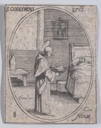 S. Godefroy, évêque (St. Godefroy, Bishop), November 8th, from "Les Images De Tous Les Saincts et Saintes de L'Année" (Images of All of the Saints and Religious Events of the Year)