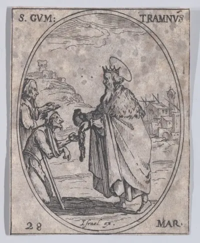 S. Gontran (St. Guntram), March 28th, from "Les Images De Tous Les Saincts et Saintes de L'Année" (Images of All of the Saints and Religious Events of the Year)
