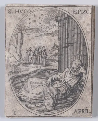 S. Hugues, évêque (St. Hugh of Grenoble, Bishop), April 1st, from "Les Images De Tous Les Saincts et Saintes de L'Année" (Images of All of the Saints and Religious Events of the Year)