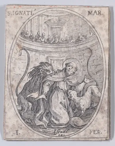 S. Ignace, martyr (St. Ignatius, Martyr), February 1st, from "Les Images De Tous Les Saincts et Saintes de L'Année" (Images of All of the Saints and Feast Days of the Year)