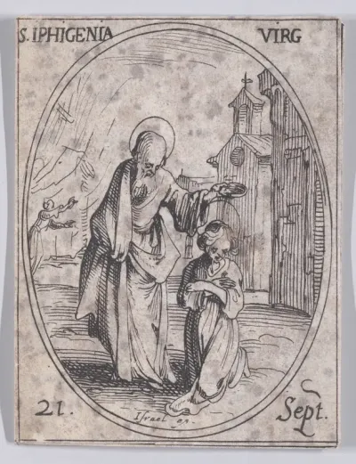 S. Iphigénie, vierge (St. Iphigenia, Virgin), September 21st, from "Les Images De Tous Les Saincts et Saintes de L'Année" (Images of All of the Saints and Religious Events of the Year)