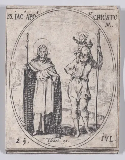 S. Jacques, apôtre et S. Christope (St. James, Apostle and St. Christopher), July 25th, from "Les Images De Tous Les Saincts et Saintes de L'Année" (Images of All of the Saints and Religious Events of the Year)
