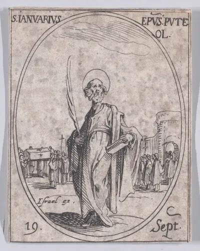 S. Janvier, évêque de Pouzzoles (St. Januarius, Bishop of Pouzzoles), September 19th, from "Les Images De Tous Les Saincts et Saintes de L'Année" (Images of All of the Saints and Religious Events of the Year)
