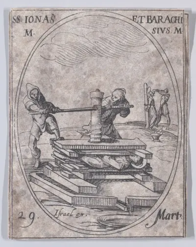 S. Jonas et S. Barchise (St. Jonas and St. Barachisius), March 29th, from "Les Images De Tous Les Saincts et Saintes de L'Année" (Images of All of the Saints and Religious Events of the Year)
