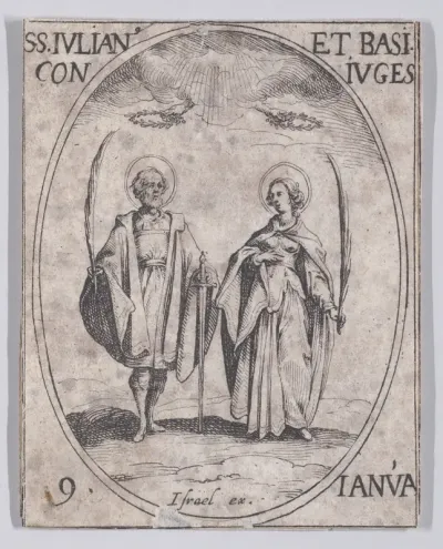 S. Julien et Ste. Basilesse (St. Julian and St. Basilissa), January 9th, from "Les Images De Tous Les Saincts et Saintes de L'Année" (Images of All of the Saints and Feast Days of the Year)