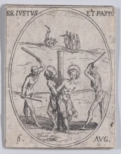 S. Juste et S. Pastor (St. Justus and St. Pastor), August 6th, from "Les Images De Tous Les Saincts et Saintes de L'Année" (Images of All of the Saints and Religious Events of the Year)