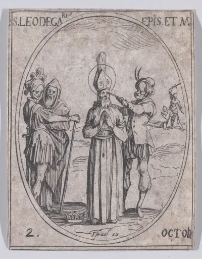 S. Léger, évêque et martyr (St. Leger, Bishop and Martyr), October 2nd, from "Les Images De Tous Les Saincts et Saintes de L'Année" (Images of All of the Saints and Religious Events of the Year)