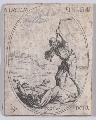 S. Lucien, évêque (St. Lucian, Bishop), October 19th, from "Les Images De Tous Les Saincts et Saintes de L'Année" (Images of All of the Saints and Religious Events of the Year)