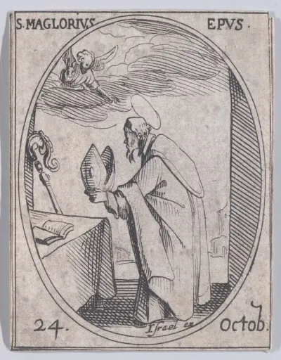S. Magloire, évêque (St. Maglorius, Bishop), October 24th, from "Les Images De Tous Les Saincts et Saintes de L'Année" (Images of All of the Saints and Religious Events of the Year)