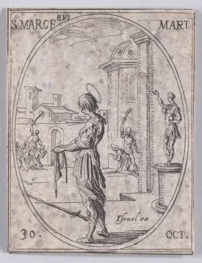 S. Marcel, martyr (St. Marcellus, Martyr), October 30th, from "Les Images De Tous Les Saincts et Saintes de L'Année" (Images of All of the Saints and Religious Events of the Year)