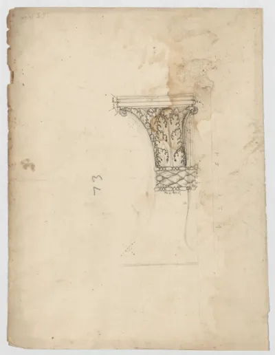 S. Maria in Trastevere, Ionic capital, side elevation (recto); Unidentified, Ionic capital volute, construction diagram (verso)