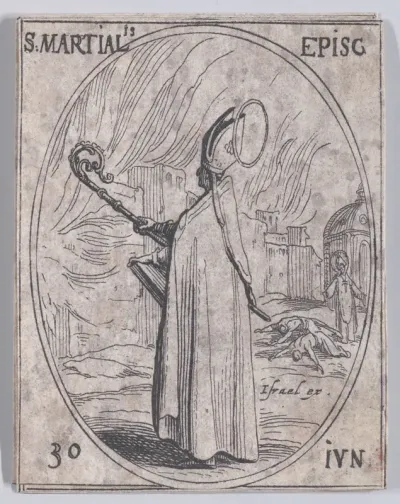S. Martial, évêque (St. Martial, Bishop), June 30th, from "Les Images De Tous Les Saincts et Saintes de L'Année" (Images of All of the Saints and Religious Events of the Year)