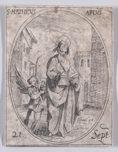 S. Mathieu, apôtre (St. Matthew, Apostle), September 21st, from "Les Images De Tous Les Saincts et Saintes de L'Année" (Images of All of the Saints and Religious Events of the Year)