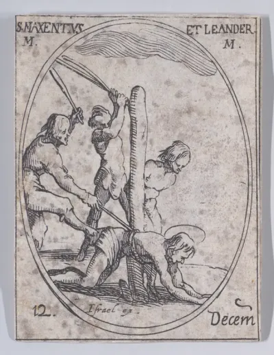 S. Maxence et S. Léandre (St. Maxentius and St. Leander), December 12th, from "Les Images De Tous Les Saincts et Saintes de L'Année" (Images of All of the Saints and Religious Events of the Year)