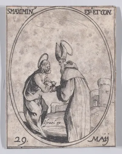 S. Maximin, évêque et confesseur (St. Maximinus, Bishop and Confessor), May 29th, from "Les Images De Tous Les Saincts et Saintes de L'Année" (Images of All of the Saints and Religious Events of the Year)