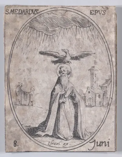 S. Médard, évêque (St. Medard, Bishop), June 8th, from "Les Images De Tous Les Saincts et Saintes de L'Année" (Images of All of the Saints and Religious Events of the Year)
