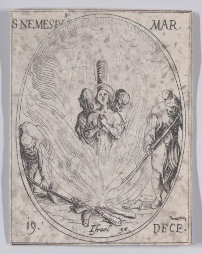 S. Nemèse, martyr (St. Nemesius, Martyr), December 19th, from "Les Images De Tous Les Saincts et Saintes de L'Année" (Images of All of the Saints and Religious Events of the Year)