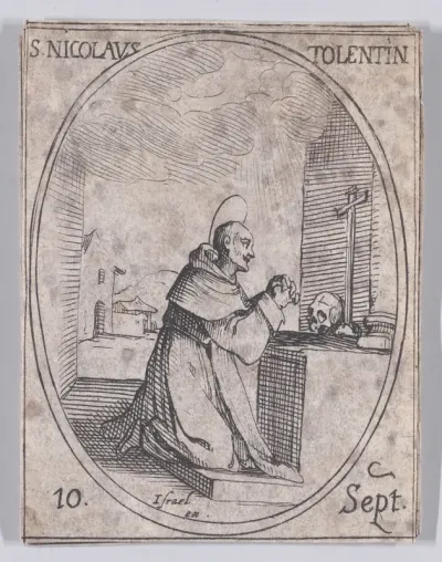 S. Nicolas de Tolentino (St. Nicholas of Tolentino), September 10th, from "Les Images De Tous Les Saincts et Saintes de L'Année" (Images of All of the Saints and Religious Events of the Year)