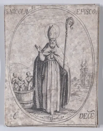 S. Nicolas, évêque (St. Nicholas, Bishop), December 6th, from "Les Images De Tous Les Saincts et Saintes de L'Année" (Images of All of the Saints and Religious Events of the Year)