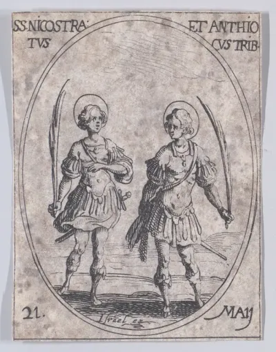 S. Nicotras et S. Antioches, tribuns (St. Nicostratus and St. Antiochus, Tribunes), May 21st, from "Les Images De Tous Les Saincts et Saintes de L'Année" (Images of All of the Saints and Religious Events of the Year)