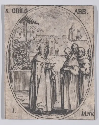 S. Odilon, abbé (St. Odilo, Abbot), January 1st, from "Les Images De Tous Les Saincts et Saintes de L'Année" (Images of All of the Saints and Feast Days of the Year)