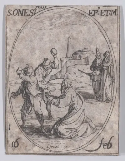 S. Onésime, évêque et martyr (St. Onesimus, Bishop and Martyr), February 16th, from "Les Images De Tous Les Saincts et Saintes de L'Année" (Images of All of the Saints and Religious Events of the Year)