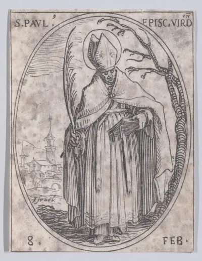 S. Paul, évêque de Verdun (St. Paul, Bishop of Verdun), February 8th, from "Les Images De Tous Les Saincts et Saintes de L'Année" (Images of All of the Saints and Feast Days of the Year)