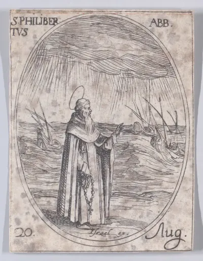 S. Philibert, abbé (St. Philibert, Abbot), August 20th, from "Les Images De Tous Les Saincts et Saintes de L'Année" (Images of All of the Saints and Religious Events of the Year)